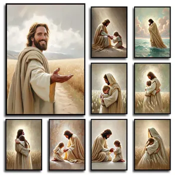 Jesus God Lamb Angel Boy Girls Praying Bible Poster and Prints Christian Canvas Printing Wall Art Picture for Living Room Decor 1