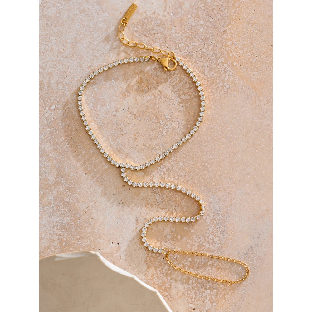 Yhpup Cubic Zirconia Chain Back of Hand Custom Jewelry for Women Stainless Steel