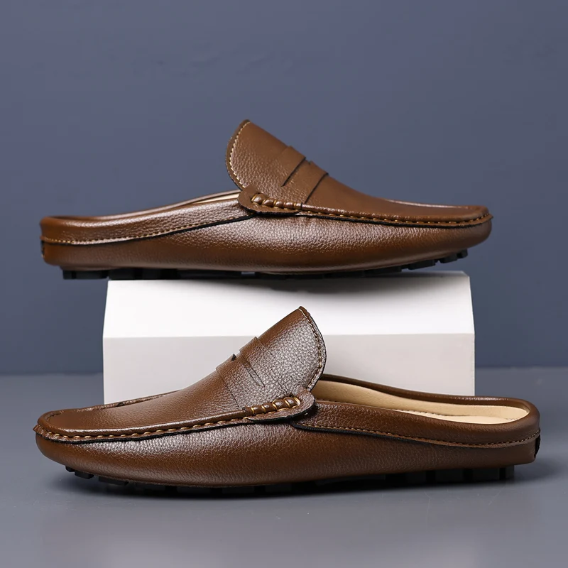 Shoes Men's Slippers Half Shoes for Men Comfortable Male Shoe High Quality Slip-On Solid Color Casual Soft Sandals Flats Slipper