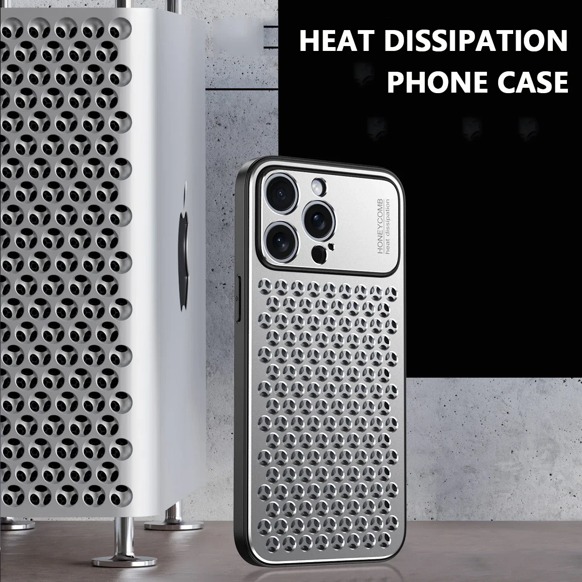 Luxury Metal Silicone Honeycomb Phone Case - 2-in-1 Heat Dissipation Anti-Scratch Protective Cover