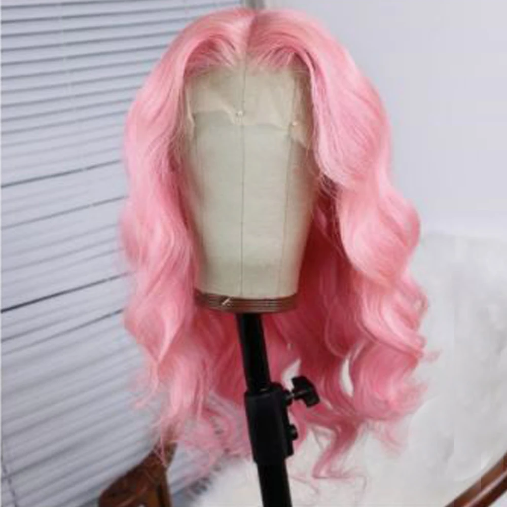 

Synthetic Wig Pink Body Wave Glueless Preplucked Lace Front For Women With Baby Hair Heat Resistant Fiber Hair Wigs Daliy Wear