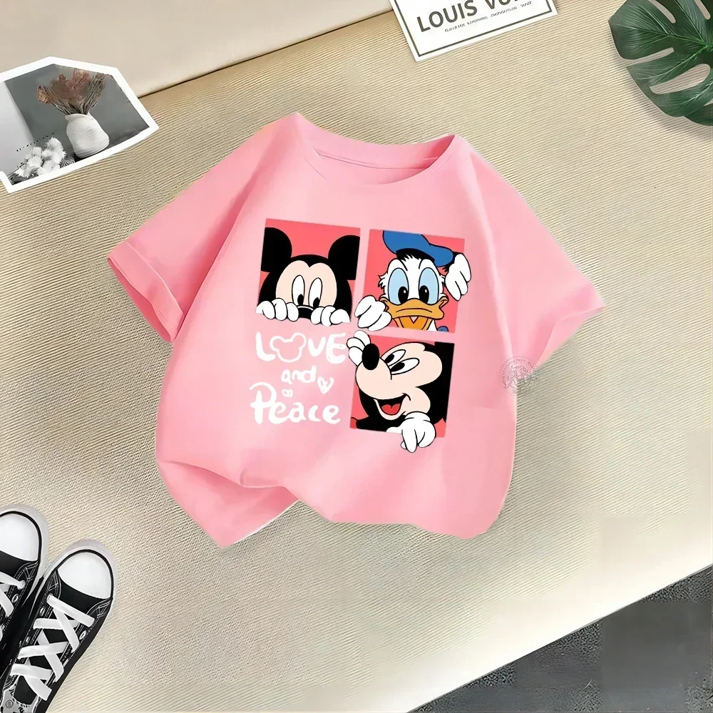 Disney-Camiseta de algodón de manga corta para niños y niñas, camiseta informal de Mickey y Minnie, ropa bonita para bebés, moda de verano