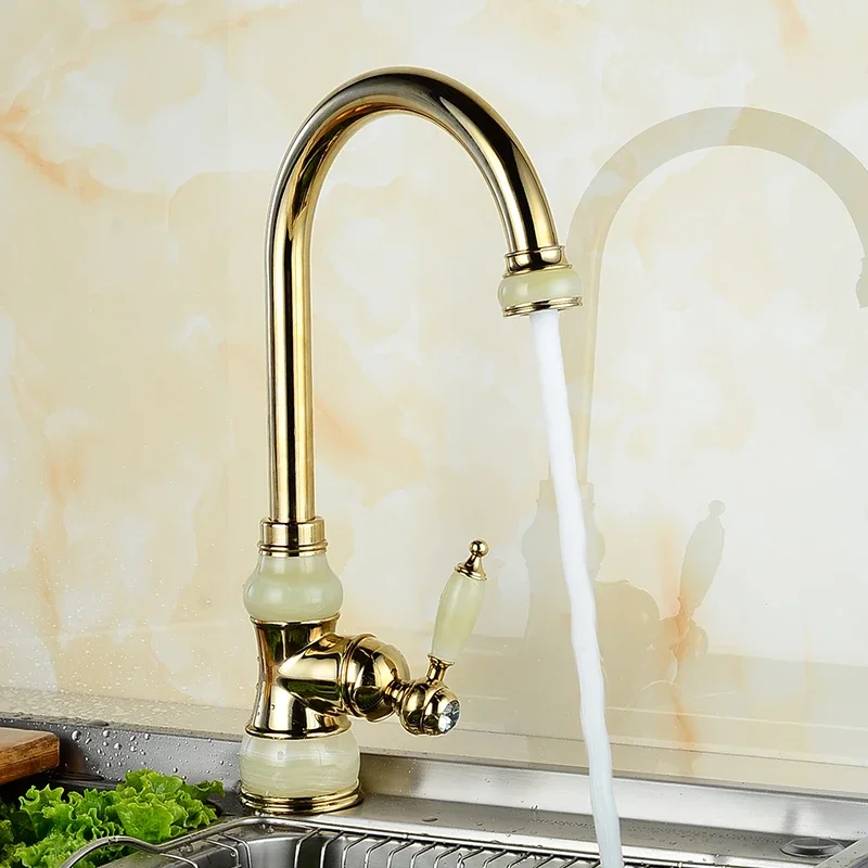 

Brass with Marble Kitchen Crane Single Handle Gold Finish 360 Swivel Mixers Taps Kitchen Tap Sink Mixer U-02Kitchen Faucets