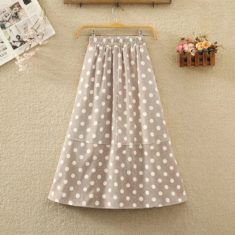 MeowMeow Bug - Vintage Polka Dot Corduroy Layered A-Line Skirt