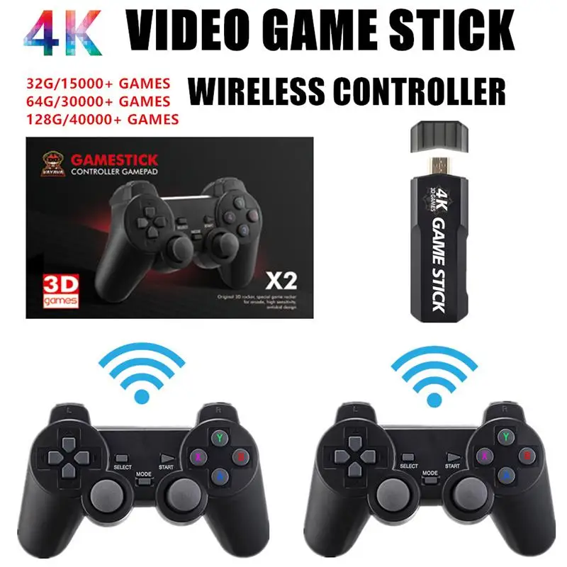 

New Video Game Console Double Wireless Controller Game Stick 2022 New Retro Game Console 4K HD 128G 40000 Games 2.4G For PSP
