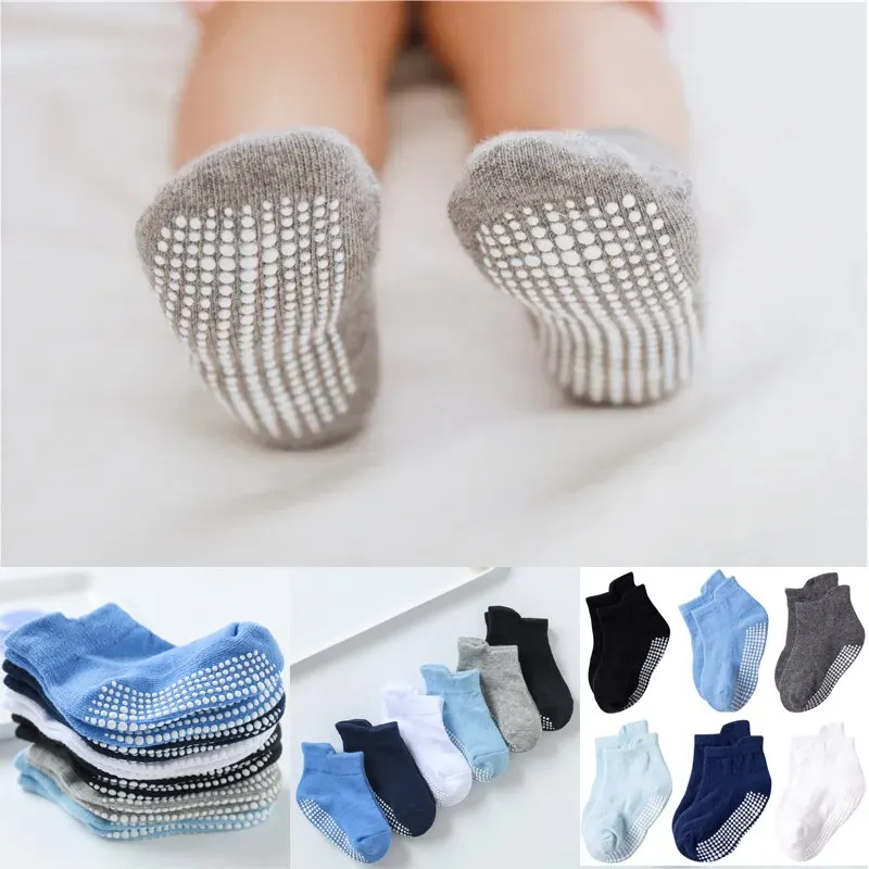 6 Pairs/Lot Cotton Baby Anti-slip Boat Socks For Boys Girls Low Cut Floor Kids Toddler Sock With Rubber Grips For 0-1Years non slip floor socks baby socks children socks ankle socks