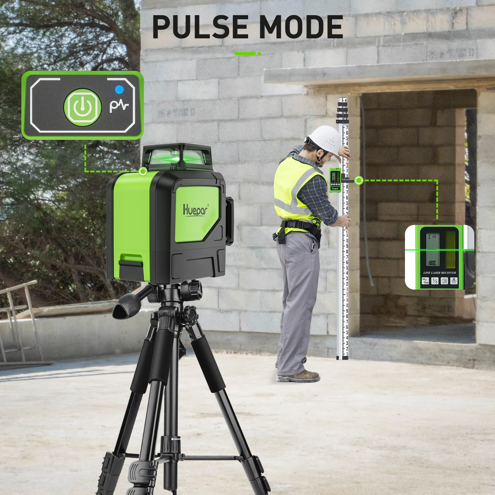 8-Line 2D Green Beam Self-Leveling Cross Line Laser Level Kit with Tripod or Rec