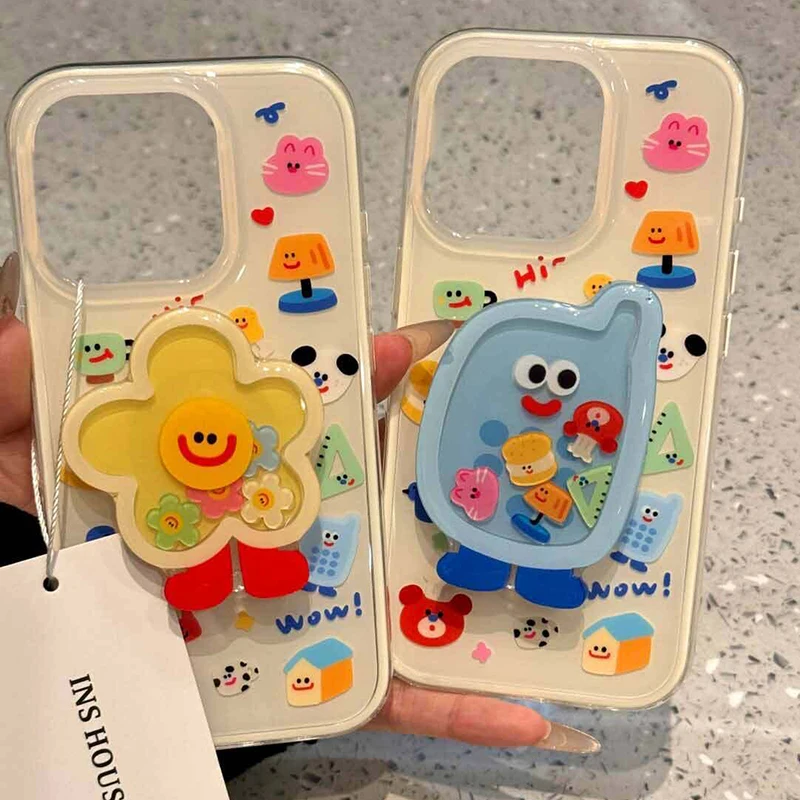 Cartoon Shakeable Grip Tok Holder White Acrylic Hard Phone Case