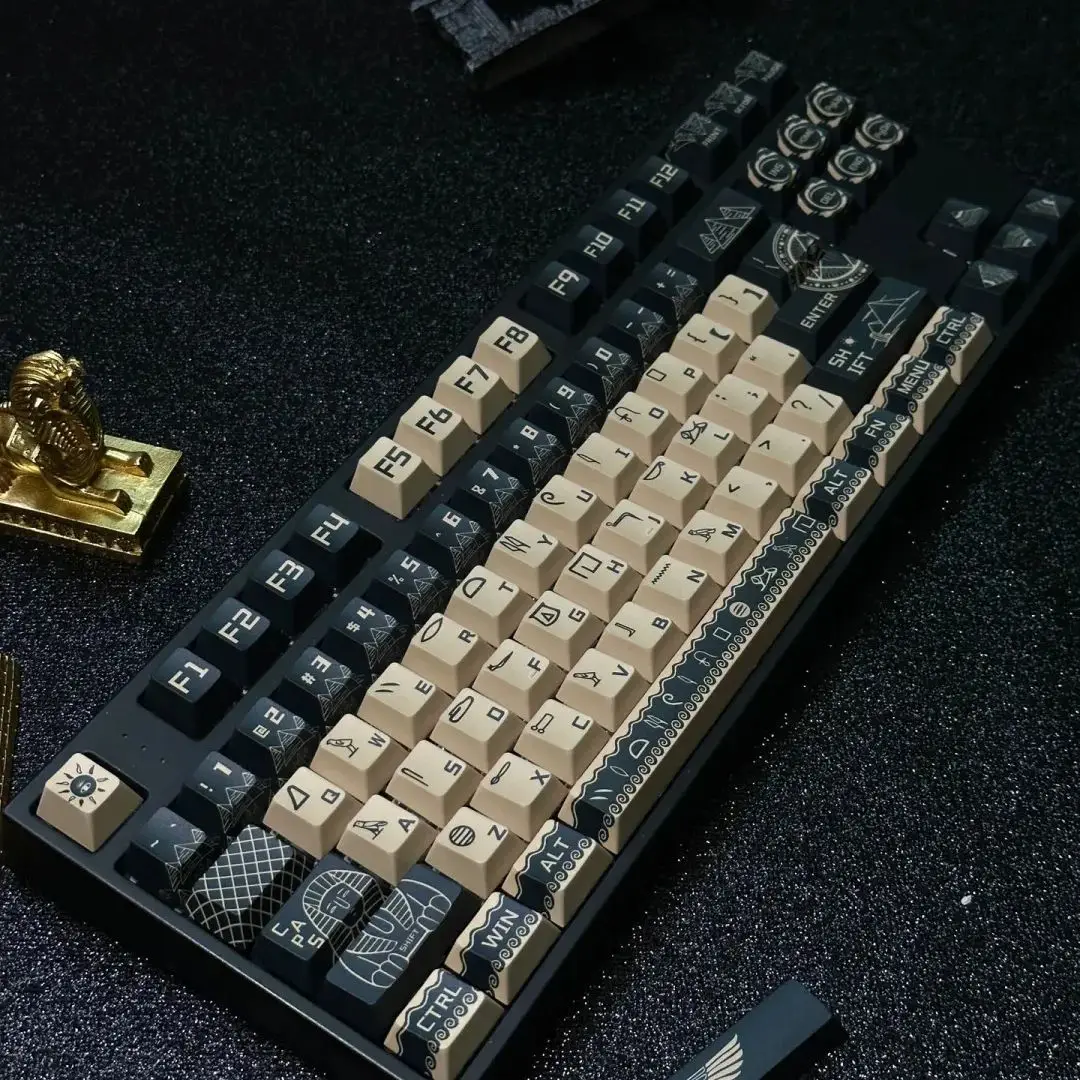 Estilo Rei Egípcio Retro Keycap Altura Cereja Conjunto Completo Processo de Sublimação Pbt Azul Cáqui 130 Chaves - Imagem 6