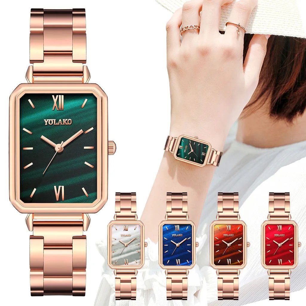 Women's Fashion Square Green Classic Wrist Retro Small Wristwatch Casual Quartz Watch For Lady 4