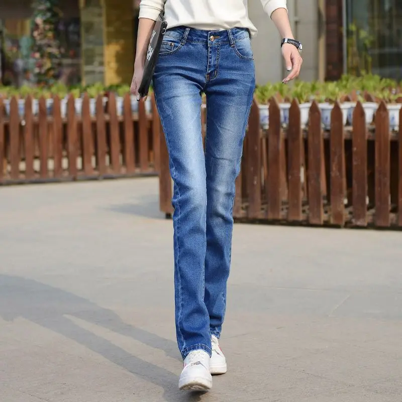 

Women's High Waist Straight Jeans Casual Cotton Skinny Full Length Pencil Pants Office Lady Brief Large Size Denim Pants