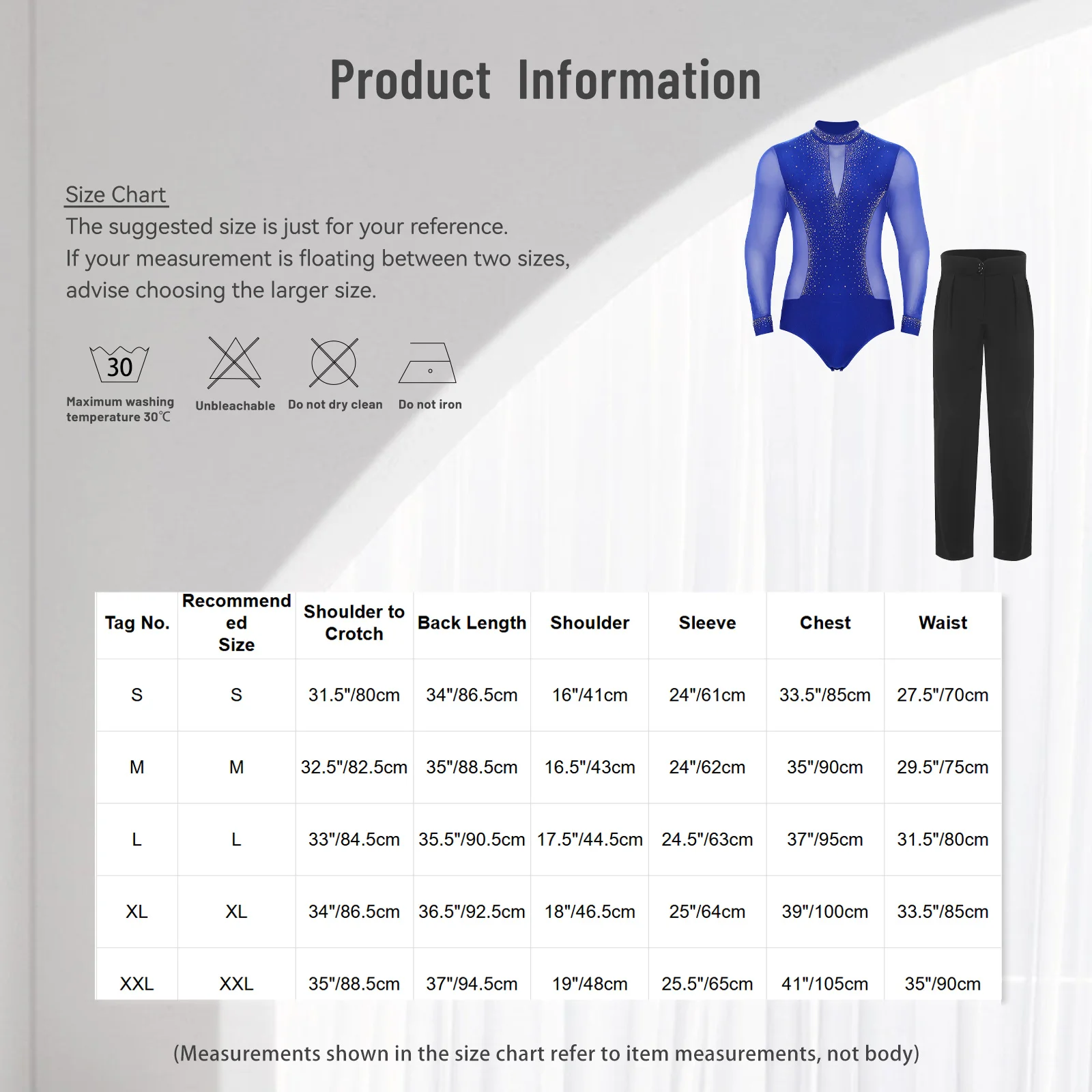 Men Dance Costumes Latin Skating Chacha Outfits Dancewear Long Sleeve Rhinestones Mesh Leotard Bodysuit and High Waist Pants - 6