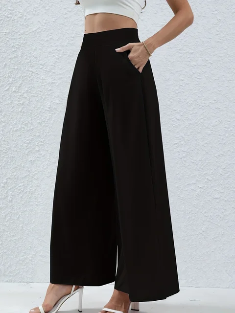 Women's summer 2024 new plus-size knitted fabric elegant temperament wide-legged casual pants