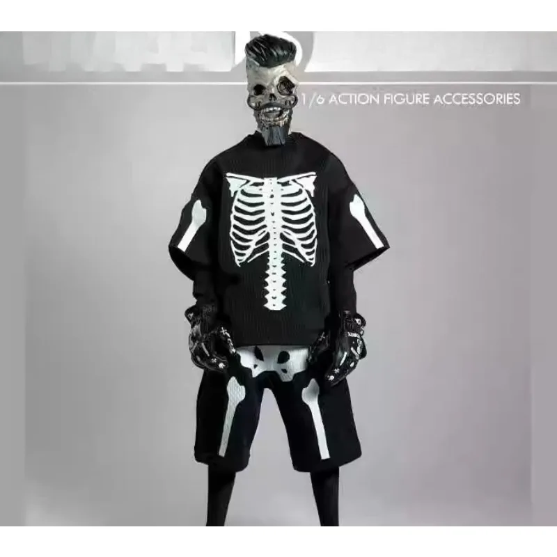 Trendiges schwarz bedrucktes T-Shirt im Maßstab 1:6, Shorts, Kleidung, männliche/weibliche Soldaten, Anzug, Modell für 12-Zoll-Actionfiguren, Körperzubehör