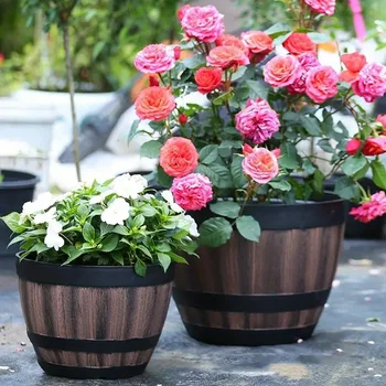 Rustic Barrel Flower Pot 1