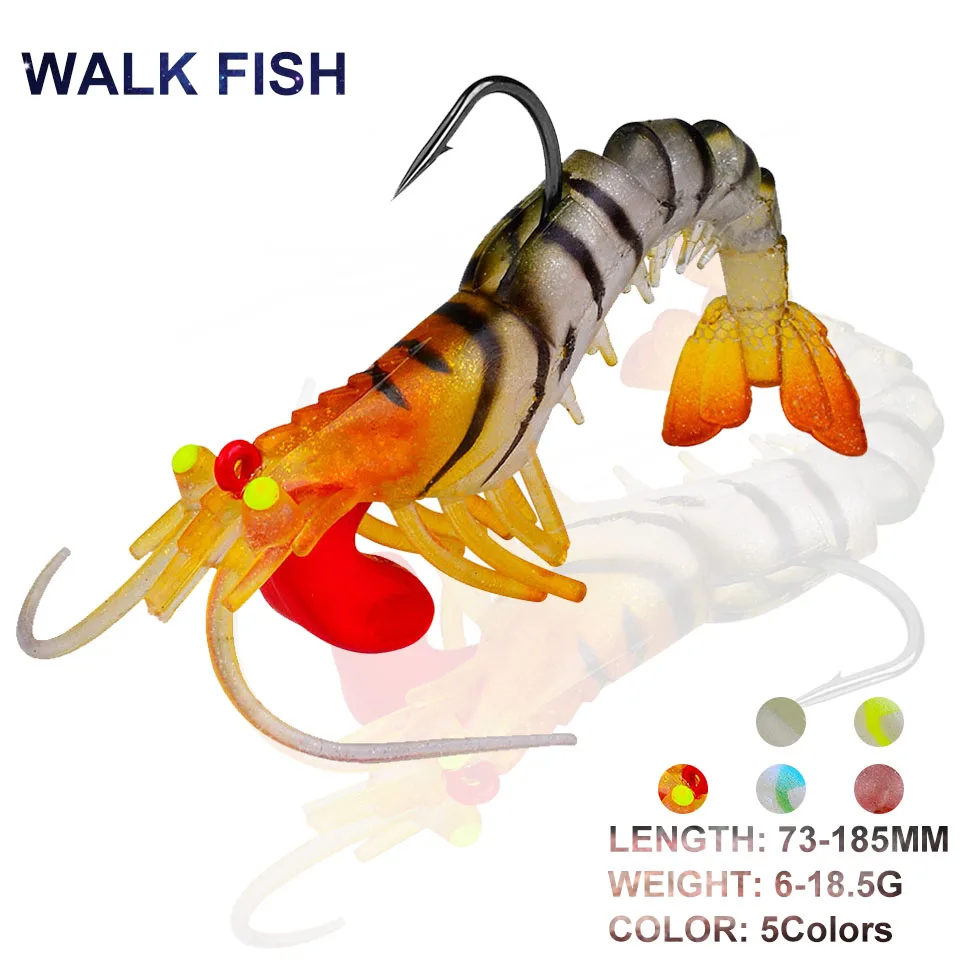 

WALK FISH 1 шт. 6/12.5/18. Искусственная Мягкая приманка для креветок, для ловли щуки, форели, форели, светящаяся приманка, рыболовная снасть