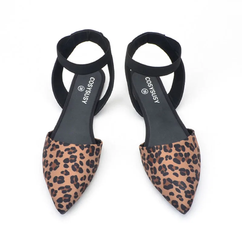 Women's Shoes Stretch Ankle Strappy Sandals Sexy Leopard Print Slingbacks Pumps Pointed-toe Flats Shoes for Women Sandals