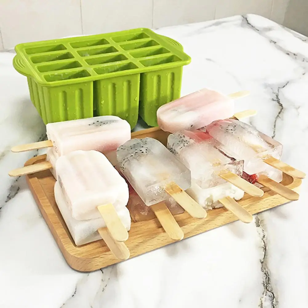 Ice Lolly Moulds,12 Pcs Silicone Ice Popsicle Maker-, Ice Cream Makers with  50 Wooden Popsicle Sticks, 50 Popsicle Bags,12 Reusable Popsicle Sticks,  Funnel,Cleaning Brush Ice Pop Molds (Pink)