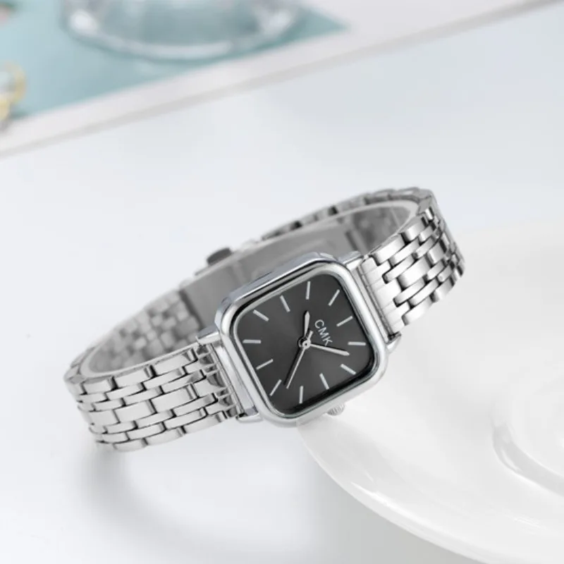 Women's Watch Multi functional Student Square Quartz Watch Adjustable Stainless Steel Strap Watch