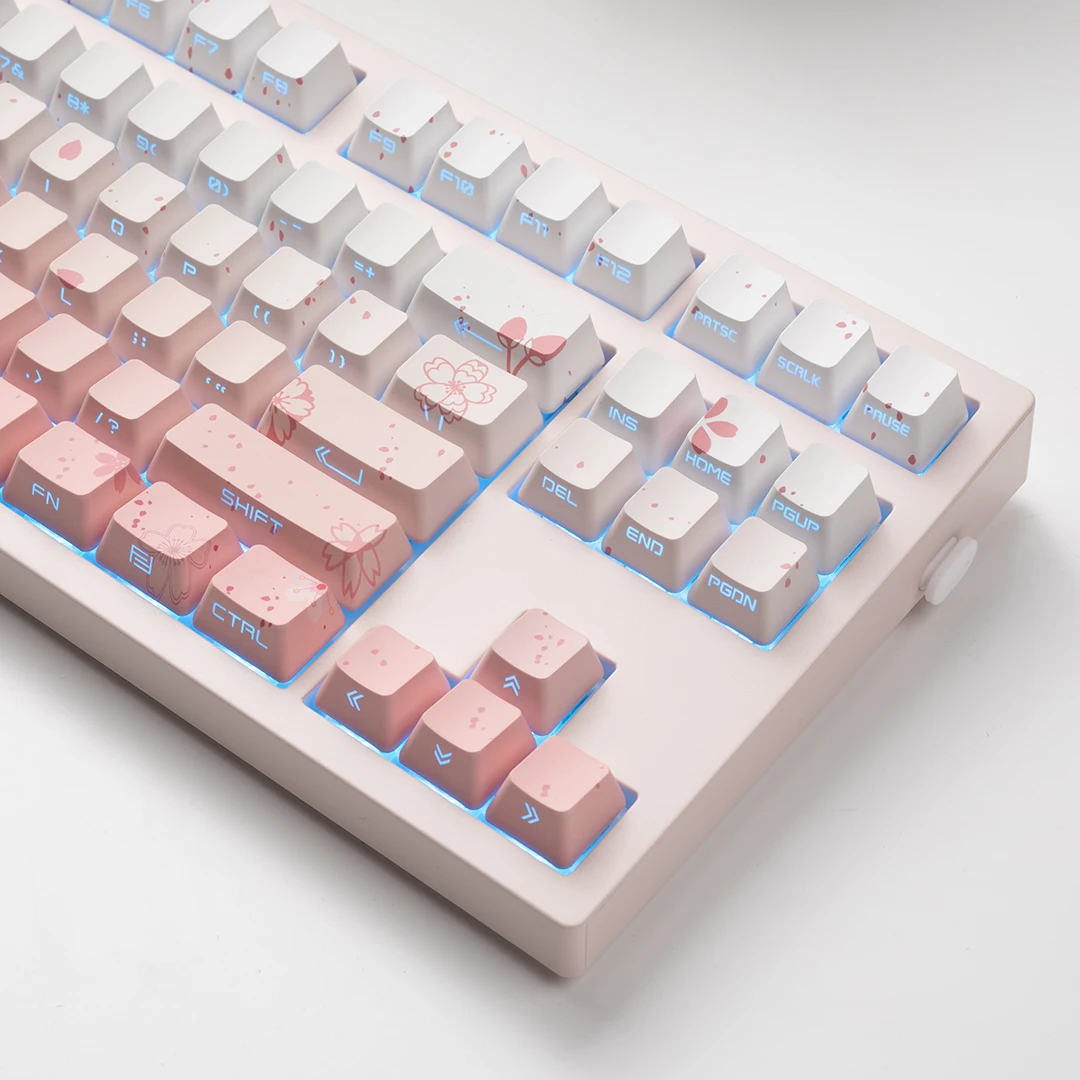 

134 Keys Cherry Blossom Keycap Pink Gradient Backlit Translucent Keycaps Side Print OEM Profile For 68 75 84 87 104 8.0 Keyboar