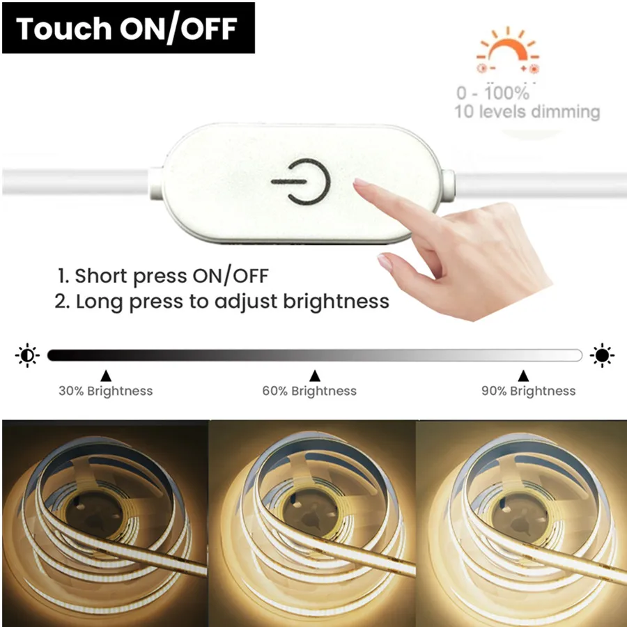 Description Picture 4 of itemUSB COB LED Strip Light DIY TV Mirror Backlight 320LEDs/M 5V Ribbon Tape Touch Sensor Dimmable Lamp RA90 Kitchen Room Decoration