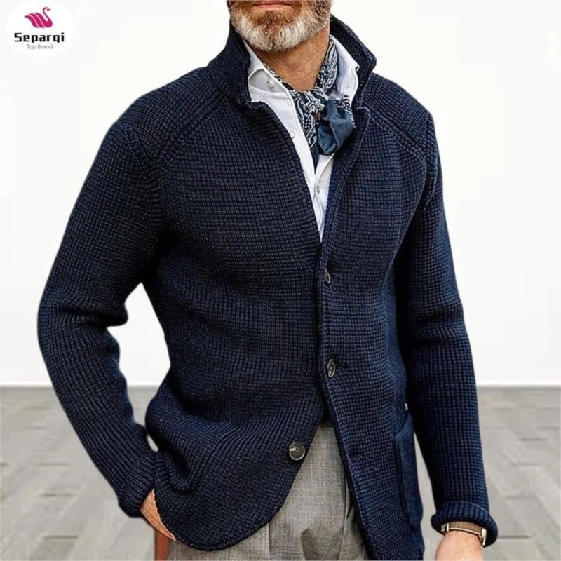 

Mens Stand Collar Knitted Coat Long Sleeve Sweater Cardigan Jacket Solid Color Thick Warm Casual Cardigan Knitting Sweatercoat