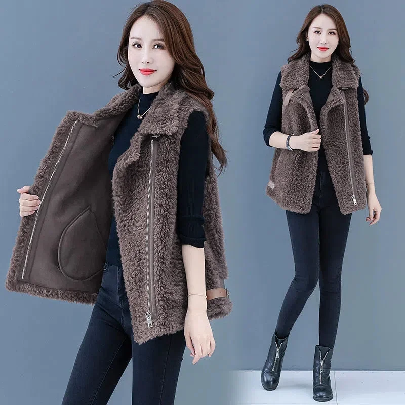 2021 Female New Autumn Winter Fashion Outer Wear Waistcoat Imitation Fur Coat Women European Station Lamb Hair Vest Jacket A865