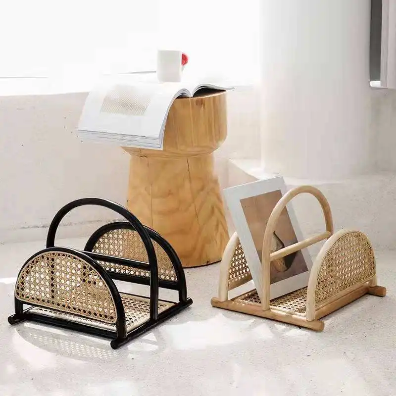 

INS Magazine Rack Real Rattan Storage Rack Indonesian Rattan Weaving Home Living Room Black Nordic Light Collection Bookcase