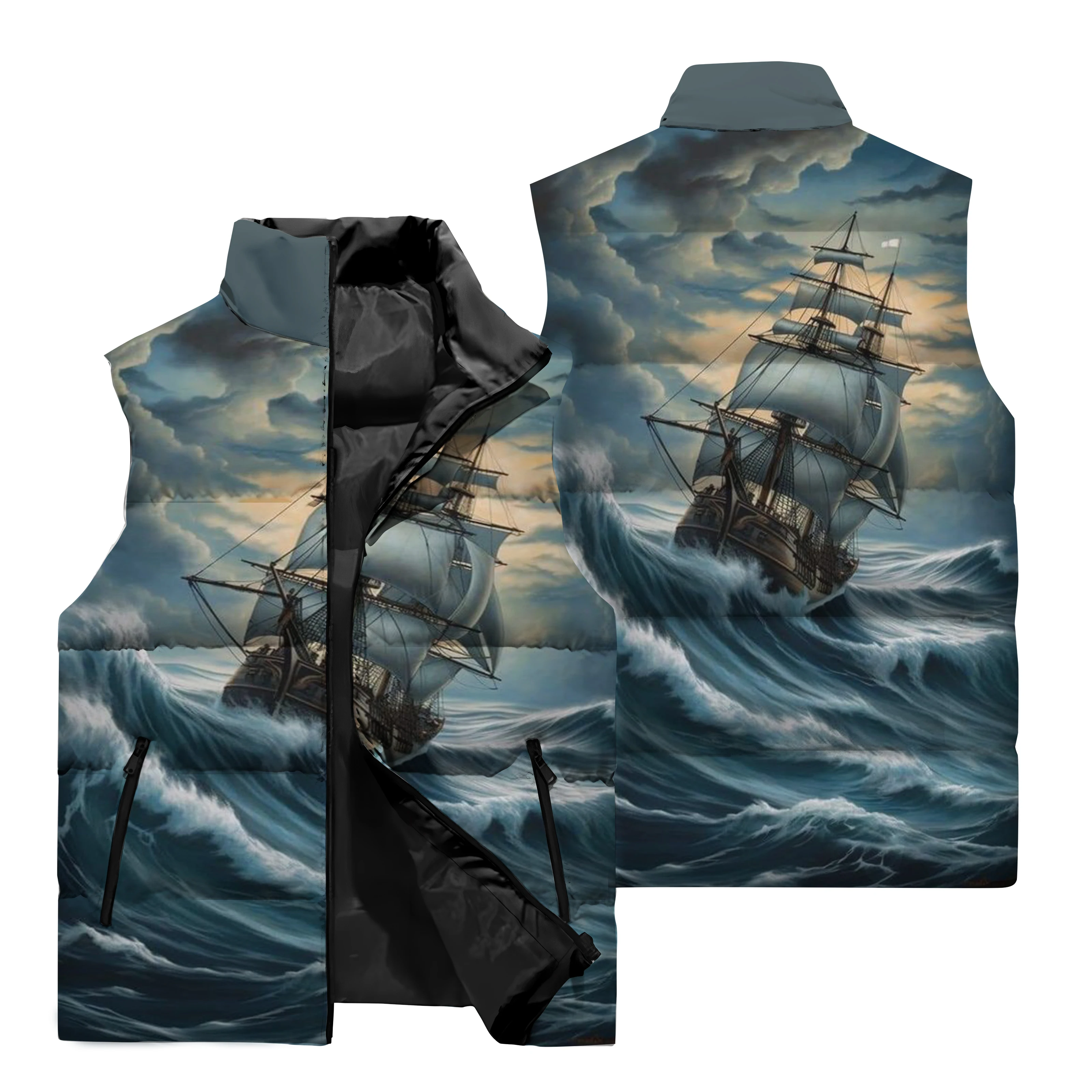 thumbnail image 5 of Chaqueta sin mangas para hombre, con estampado de motocicleta en 3D, para deportes, correr, ciclismo, resistente al viento, cálida, con cuello alto y cremallera, 5 of 5