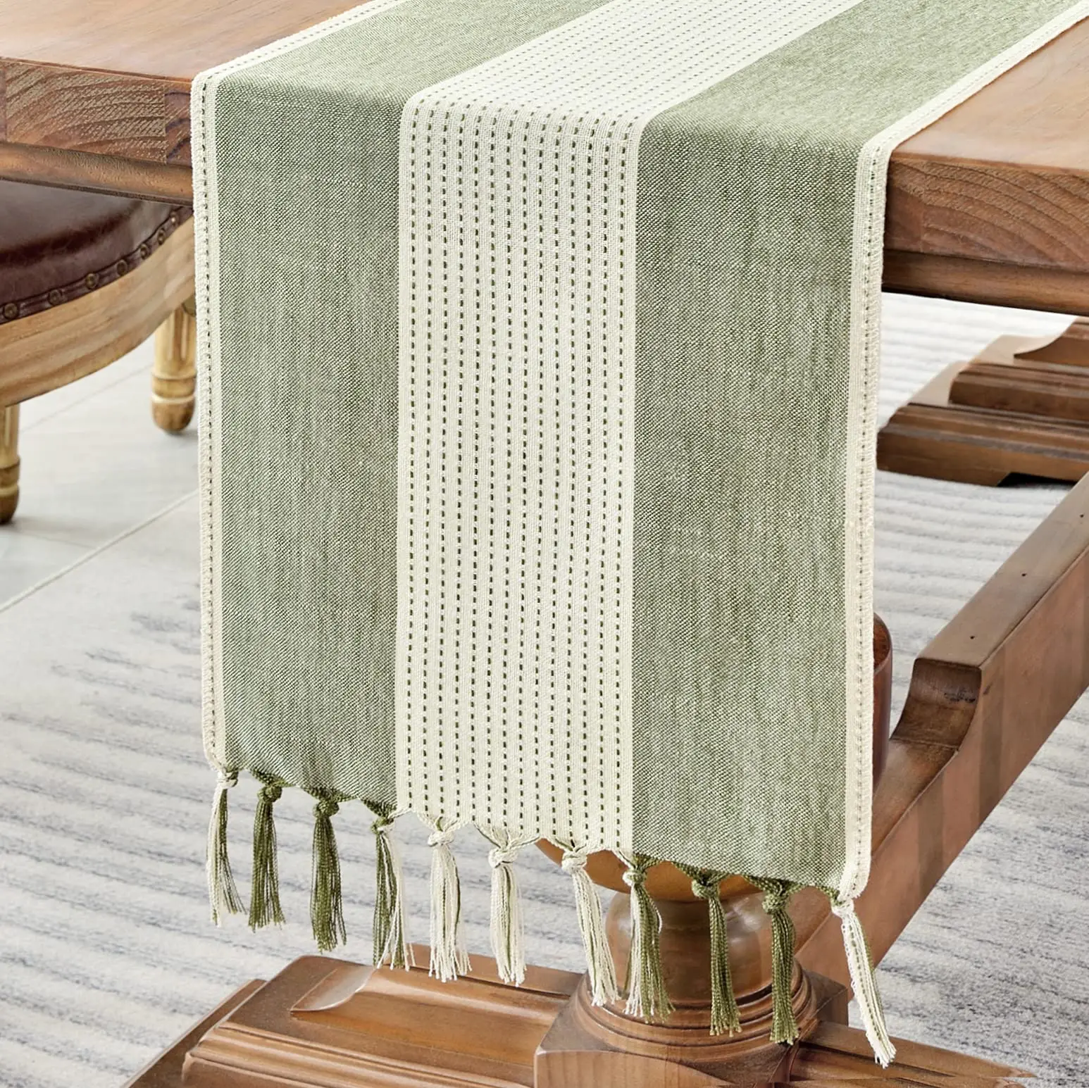 

Linen Table Runner, Farmhouse Macrame Table Runners for Dining Table Decor, Wedding Party and Dresser Decor