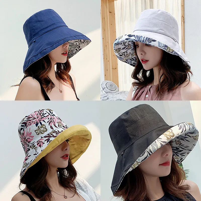 Fashion Print Women Sunshade Basin Cap Double Sided Fisherman Hat Large Brim Sun Protection Visors Beach Travel Bucket Hat women bucket hat sun hat women hat bucket hat