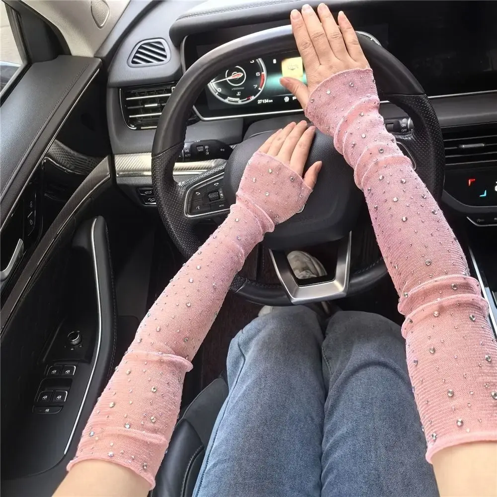 Breathable Crystal Arm Sleeves Long Sleeves Arm Cover Ice Silk Sleeve Hand Sleeves Sun Protection Summer Arm Sleeves For Women