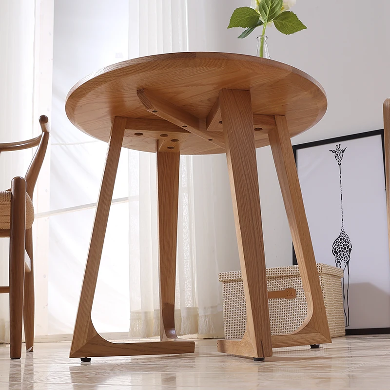 K-STAR Modern Simple Coffee Tables Full Solid Wood Round Table Pure Oak Balcony Movable Terrace Small Desk Creative