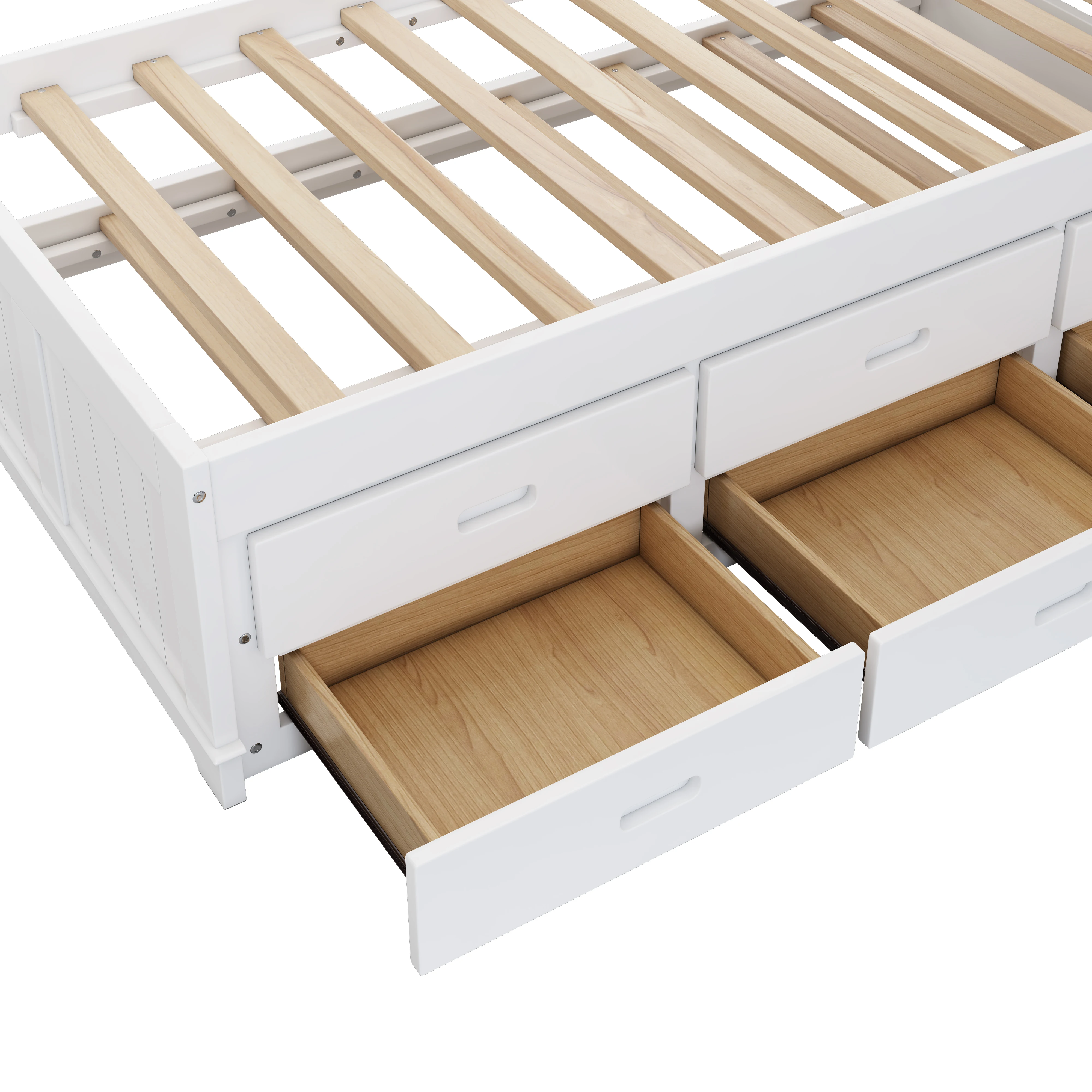 Solid Pine Captain Bookcase Bed with Trundle Bed and 3 Spacious Under Bed Drawers in Casual,Full, White+Walnut 4