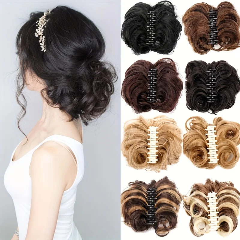DUTRIEUX Synthetic Chignon Bun Claw Clip in HairPiece Wavy Curly Hair Chignon Ponytail Extensions Scrunchie Hairpieces for Women