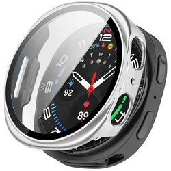 Premium Tempered Glass Screen Protector & Case Cover for Galaxy watch 8 44mm (Silver 01)
