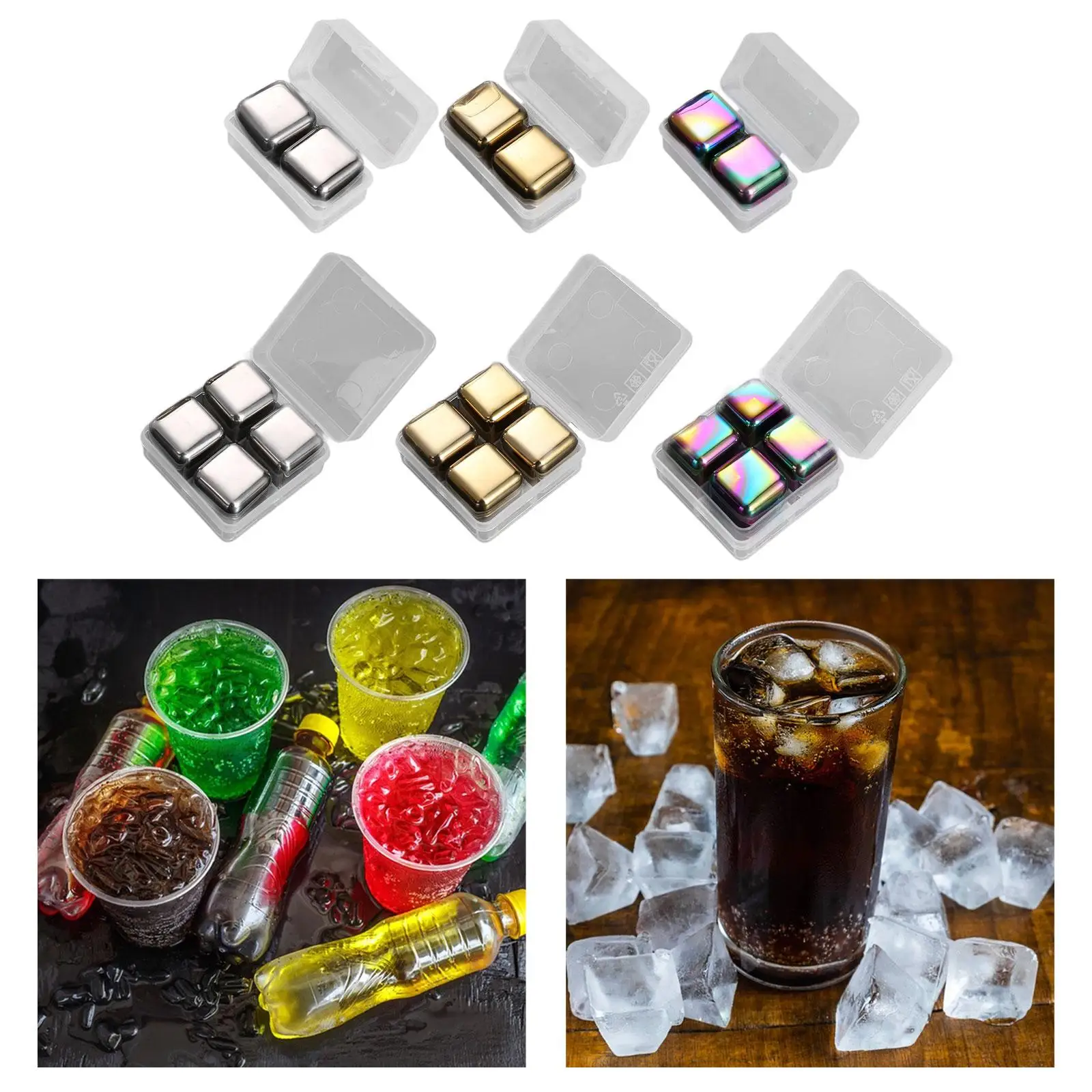 Stainless Steel Reusable Ice Cubes with Storage Box Quickly Cooling Gift Set Portable Square Beverage Chilling Rocks Whisky Ball