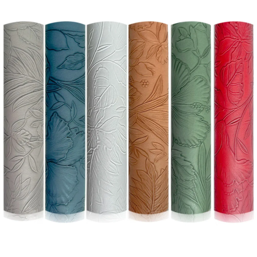 3D Flower Design Embossed Textured Faux Leather 40x135cm Craft Vinyl Fabric for Sewing Hair Bow Jewelry Wallet Handmade Making