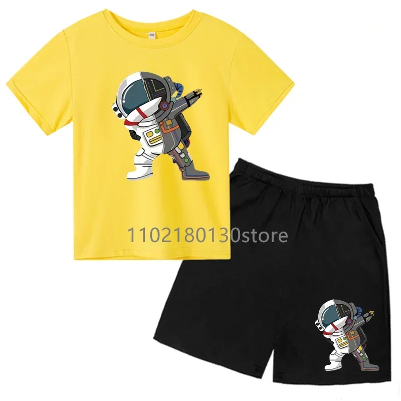 New astronaut Cartoon Cute Pattern Printed T Shirt+Shorts Sets Children's Summer Fashion Short Sleeve 2-Pieces Suits