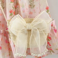 Summer Floral Print Lace Fly Sleeve Thousand Layer Baby Girl Princess Dress Cute Flower Girl Dress With Bag 6