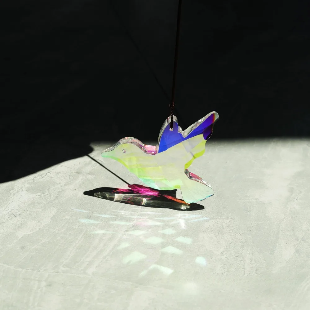 80mm Hummingbird Crystal Suncatcher Glass Prisms Faceted Hanging Rainbow Maker Shinning Lucky Feng Shui Car Pendant Garden Decor