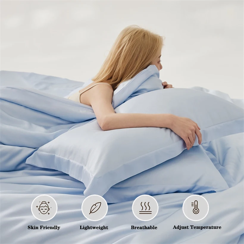 Home Mulberry Silk Duvet Cover Set, Luxury 3 Piece Bedding Set, 1pc Comforter Cover 2pcs Pillowcase, Couple Bed Blanket Cover 5