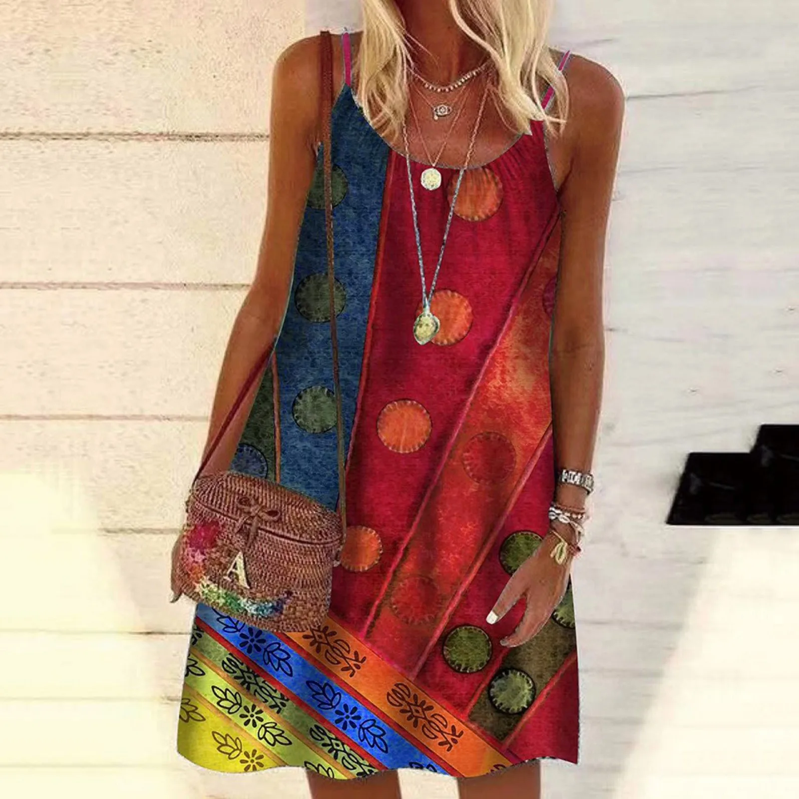 

Women Suspenders Plus Size Boho Dress Ladies Summer Beach Floral Dress Maxi Kaftan Sleeveless Dress Fashion Loose Beach Dress