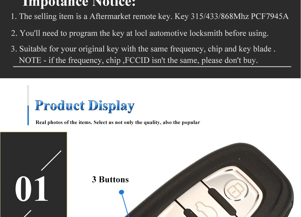 Keyforkess//K /J 8K0959754D portachiavi per auto remoto completo intelligente per Audi A4 A5 A6L A7 Q5 Keyless Go 315/433/868Mhz pcf7945AC - Sef64deaaf643443794825bb7c8aeb1dcM
