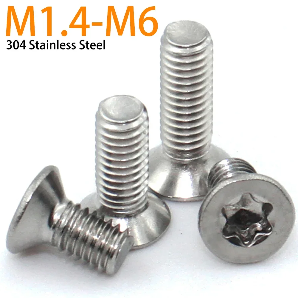 10/50pcs 304 A2 Stainless Steel M1.4-M6 GB2673 Six-Lobe Torx Head Flat Countersunk Screw Bolt L:3-50mm steel machine screw bolt