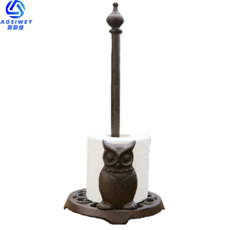 주철 올빼미 종이 타월 홀더, 빈티지 러스틱 주방 탁상 스탠딩 롤 냅킨 보관 랙, 금속 티슈 홀더