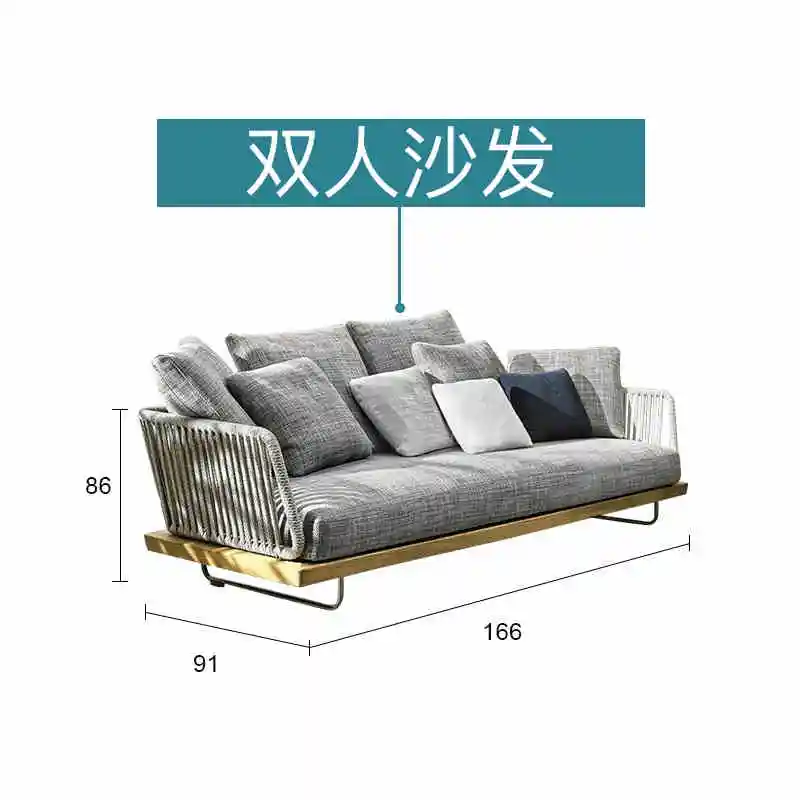 Outdoor Lazy Couch Set Villa Courtyard Balcony Waterproof Sofa Garden Outdoor Rope Woven Anti-corrosion Teak Wood Sofa Couch Set