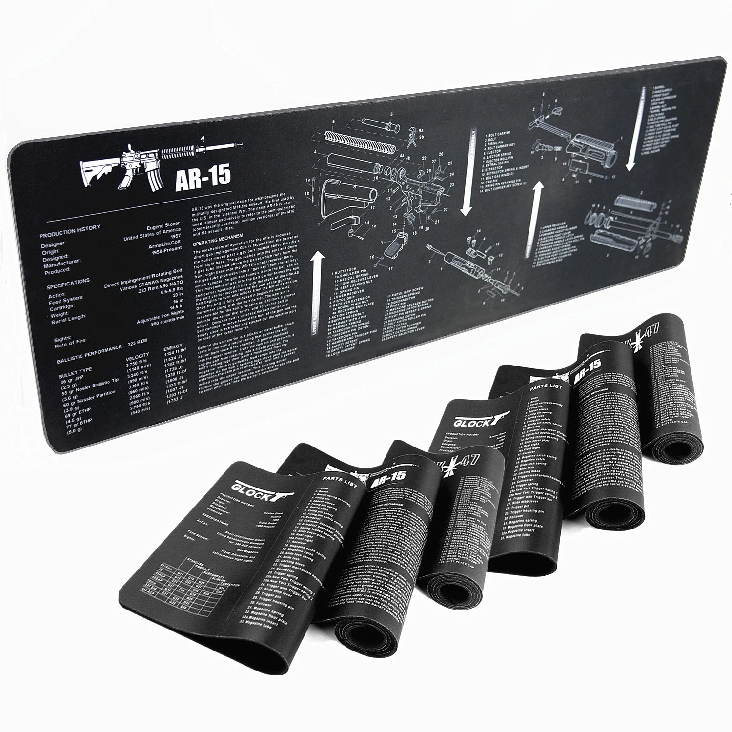 Gun Cleaning Mat Mouse Pad Parts Diagram Instructions Armorers Bench Mat Repair Build Tool AR15 AK47 GL 1911