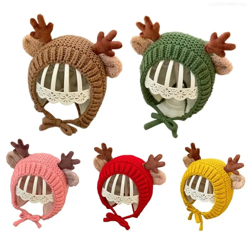 Beanie Hat Reindeer Antlers Ears Outdoor Earflap Trapper for Kids Baby F0S4