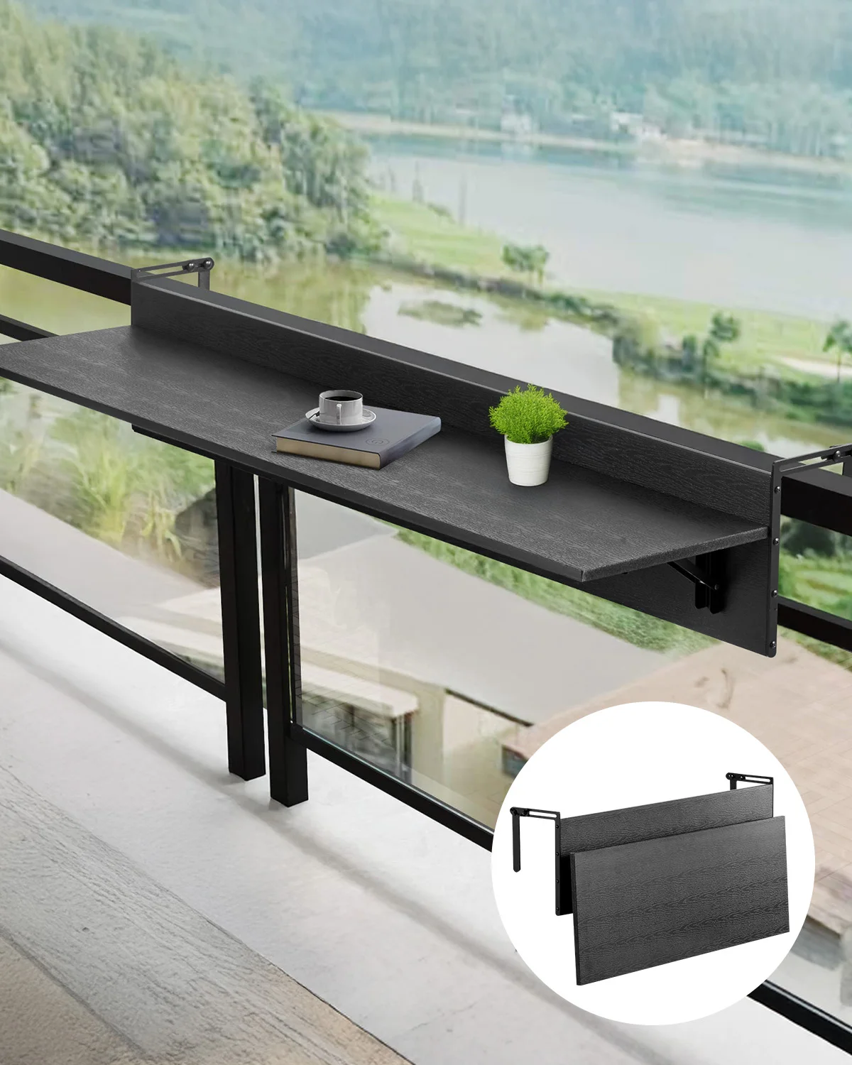 SucceBuy Balcony Hanging Folding Table Balcony Railing Table Outdoor Balcony Bar Table for Railings Serving Table for Patio